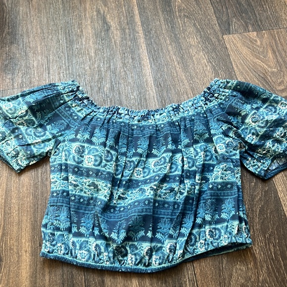 LoveShackFancy Blue Off the Shoulder Top - Picture 5 of 5
